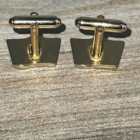 Vintage Retro Inlay Cufflinks Signed Men’s Gold Tone  Black Old Money Heritage - Picture 6 of 8